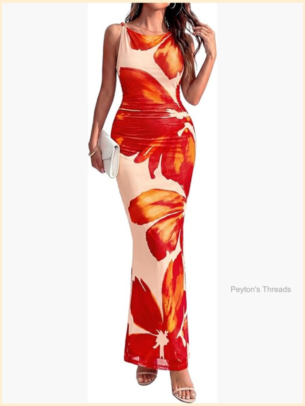 Women Floral Bodycon Maxi Dress Mesh Twist Strap Cocktail Wedding Guest